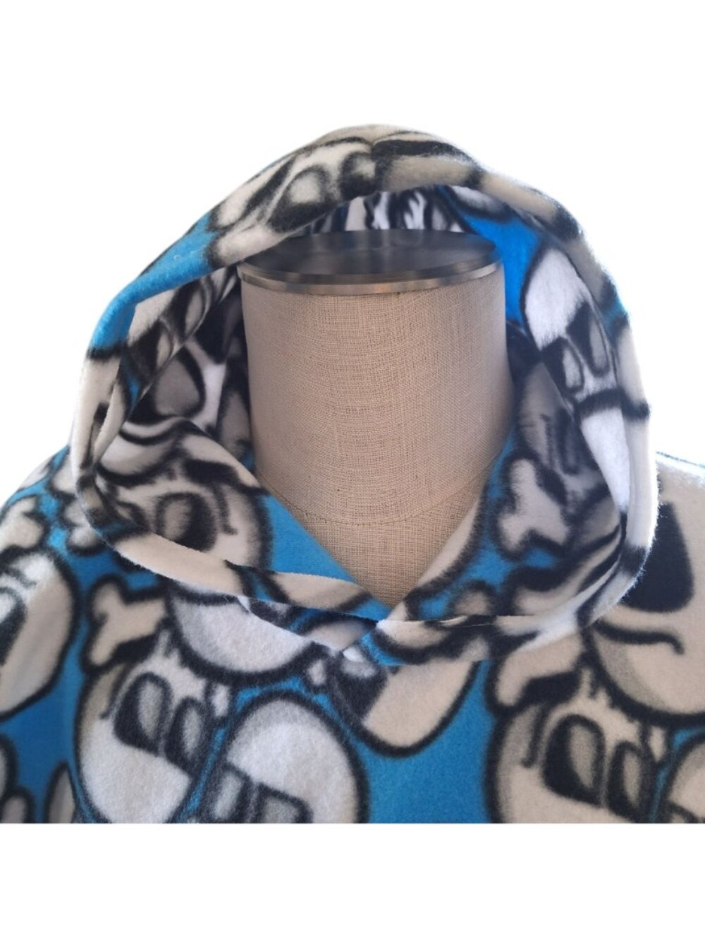Fleece Handmade Kids  Skull Poncho W Pocket & Hood Car Seat Blue Black White - Picture 5 of 15